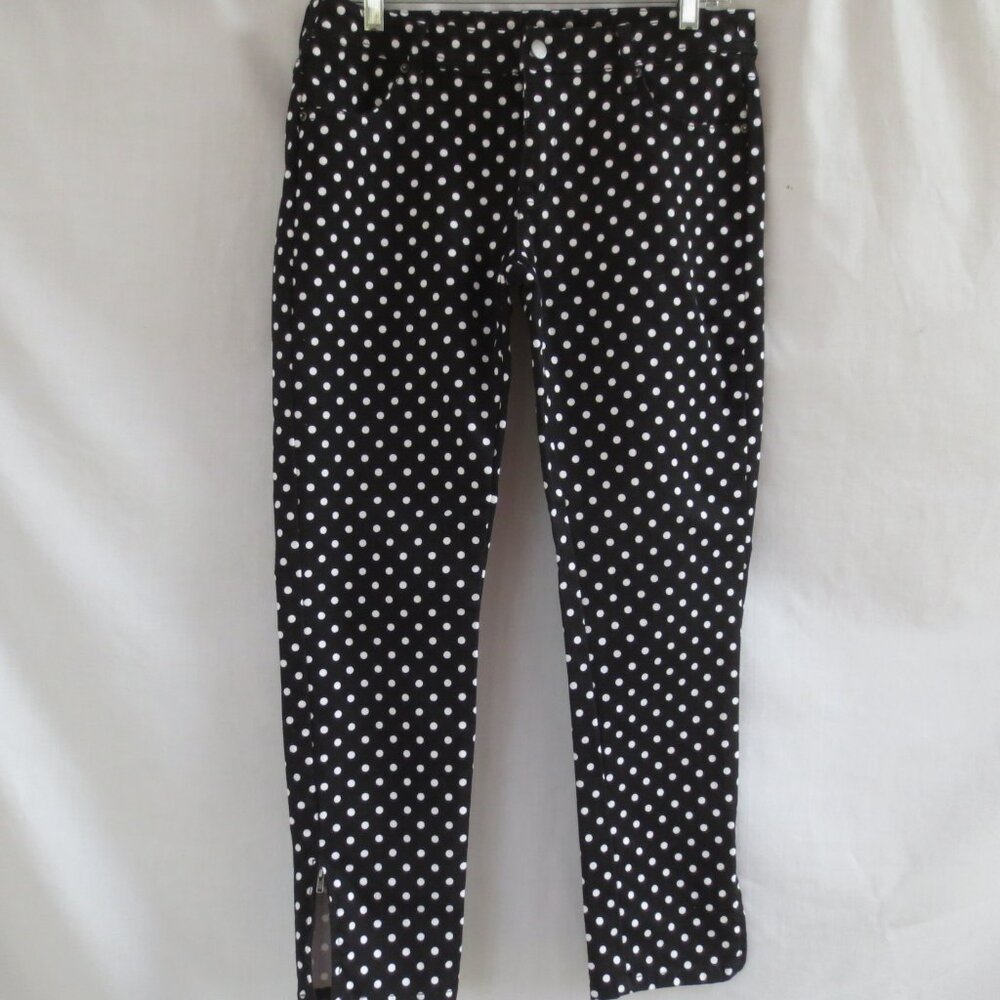 NEW Garnet Hill Jeans 50's Rock-A-Billy Black Polka Dot Ankle Zip Skinny Size 6